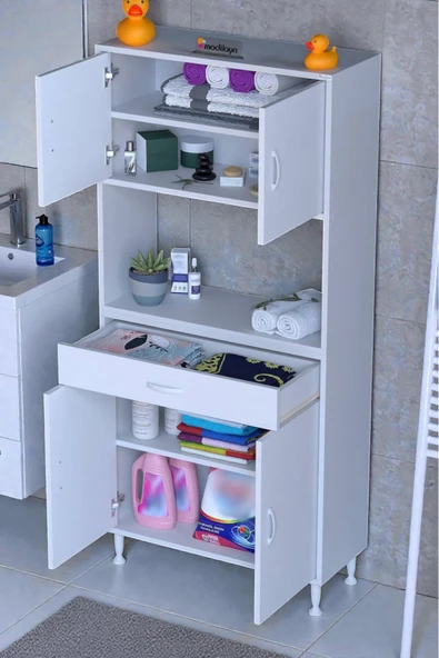 Eliusta Nordi 4 Kapak 2 Raflı Beyaz Dolap 85x173x32,5 cm Çekmeceli Çok Amaçlı Banyo/Mutfak Dolabı ürün görseli 1