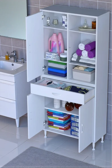 Eliusta Rivo 4 Raflı Banyo/Mutfak Dolabı 80 cm Beyaz Renkli  Çok Amaçlı Dolap 80x173x32,5 cm Ebatlarında ürün görseli 1