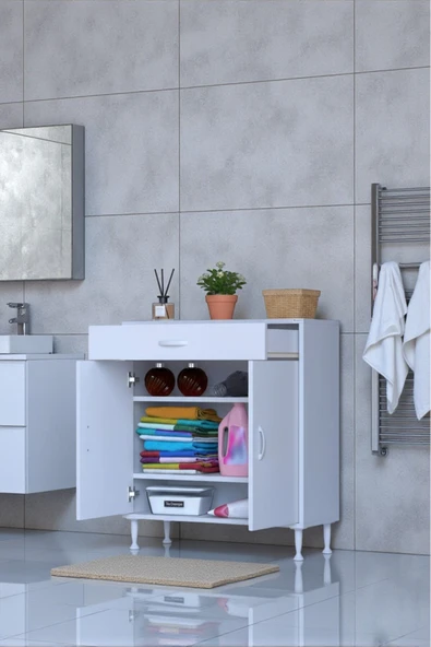 Eliusta Taha 85 cm 3 Bölmeli Beyaz Çok Amaçlı Dolap 2 Raflı Banyo Mutfak Dolabı 85x88x32,5 cm Düzenleyici ürün görseli 1