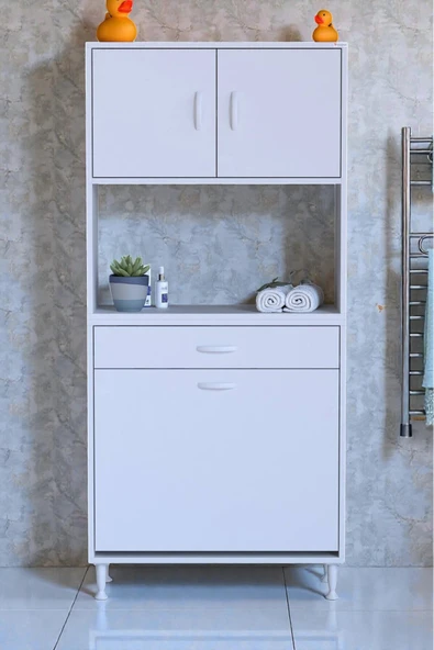 Eliusta Seris Sepetli ve Çekmeceli Banyo Dolabı  G:75 cm Çok Amaçlı Beyaz Düzenleyici 75x173x32,5 cm Dolap ürün görseli 1