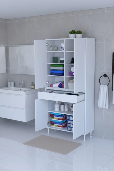 Eliusta Nexa Modüler Dolap  95 Cm Banyo/Mutfak Dolabı Extra Kullanım Alanlı 95x173x32,5 cm Beyaz Dolap ürün görseli 1