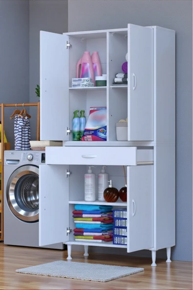 Eliusta Luma Kapaklı & Çekmeceli Banyo Dolabı 85 cm Genişlikte Beyaz Dolap 85x173x32,5 cm Depolama Dolabı ürün görseli 1