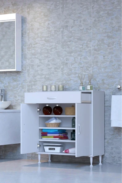 Eliusta Rose 75 cm Beyaz 1 Çekmeceli Banyo Mutfak Dolabı 4 Bölmeli 3 Raflı Çok Amaçlı Dolap 75x88x32,5 cm ürün görseli 1