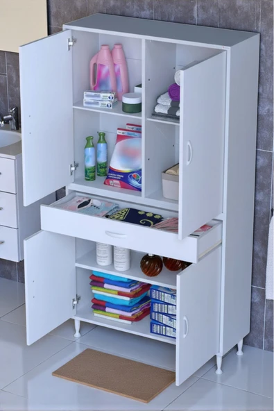 Eliusta Luma Kapaklı & Çekmeceli Banyo Dolabı 90 cm Genişlikte Beyaz Dolap 90x173x32,5 cm Depolama Dolabı ürün görseli 1