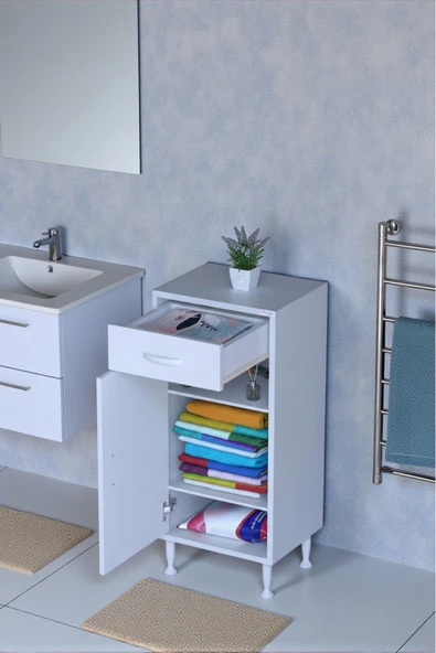 Eliusta Taha 50 cm 3 Bölmeli Beyaz Çok Amaçlı Dolap 2 Raflı Banyo Mutfak Dolabı 50x88x32,5 cm Düzenleyici ürün görseli 1
