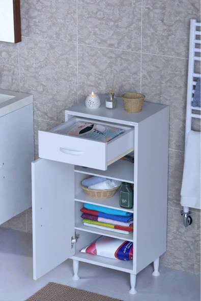 Eliusta Rose 45 cm Beyaz 1 Çekmeceli Banyo Mutfak Dolabı 4 Bölmeli 3 Raflı Çok Amaçlı Dolap 45x88x32,5 cm ürün görseli 1