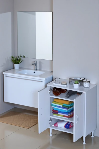 Eliusta Sabir 65 cm 2 Raflı Beyaz Banyo Mutfak Dolabı 3 Bölmeli Çok Amaçlı Dolap 65x75x32,5 cm Düzenleyici ürün görseli 1