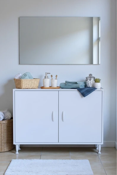 Eliusta Sabir 95 cm 2 Raflı Beyaz Banyo Mutfak Dolabı 3 Bölmeli Çok Amaçlı Dolap 95x75x32,5 cm Düzenleyici ürün görseli 1