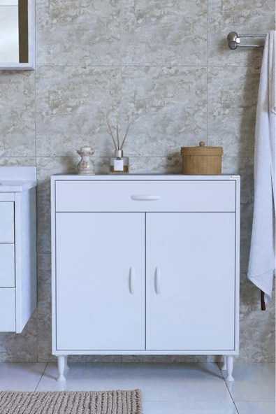 Eliusta Rose 80 cm Beyaz 1 Çekmeceli Banyo Mutfak Dolabı 4 Bölmeli 3 Raflı Çok Amaçlı Dolap 80x88x32,5 cm ürün görseli 1