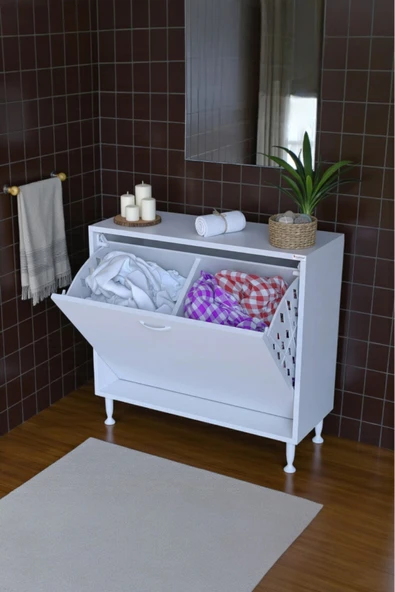 Eliusta Sare 85 cm Beyaz Sepetli Banyo Dolabı,Mutfak Dolabı 85x75x32,5 cm Oyuncak Sepeti Çok Amaçlı Dolap ürün görseli 1