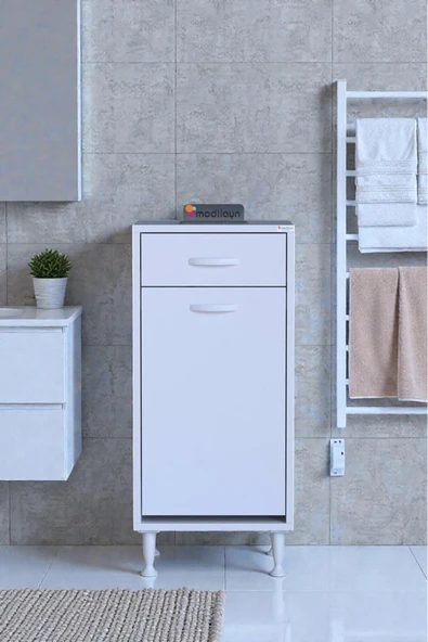 Asil 40 cm Kirli Çamaşır Sepetli Banyo Dolabı 1 Çekmeceli Mutfak Çok Amaçlı Dolap 40x88x32,5 cm ürün görseli 1