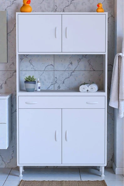 Eliusta Nordi 4 Kapak 2 Raflı Beyaz Dolap 95x173x32,5 cm Çekmeceli Çok Amaçlı Banyo/Mutfak Dolabı ürün görseli 1
