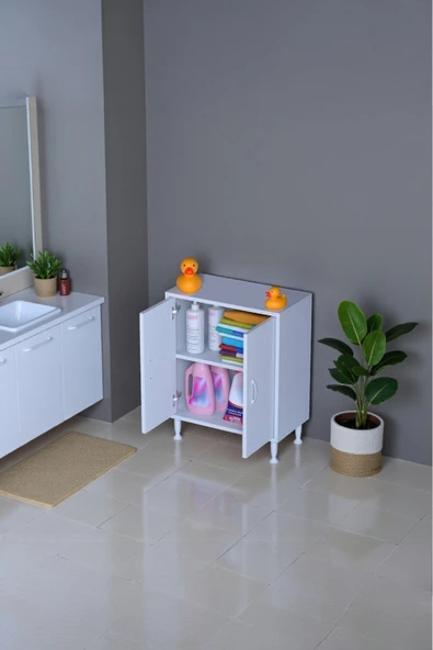 Eliusta Arden 65 cm Beyaz 2 Bölmeli Banyo Düzenleyici Dolap 1 Raflı Çok Amaçlı Mutfak Dolabı 65x75x32,5 cm ürün görseli 1