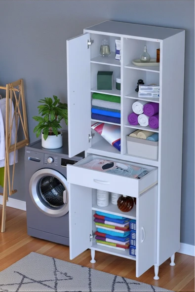 Eliusta Funci Beyaz Renk G:65 cm Banyo Dolabı 3 Kapaklı 7 Raflı Dolap 65x173x32,5 cm Boyutlarında Dolap ürün görseli 1
