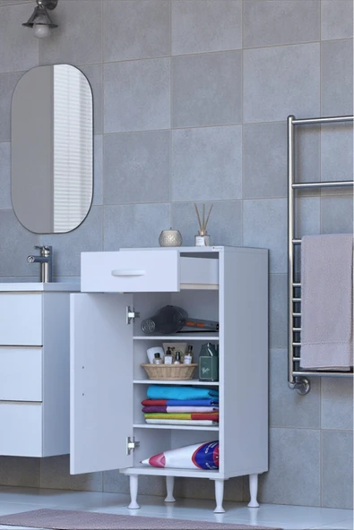 Eliusta Rose 35 cm Beyaz 1 Çekmeceli Banyo Mutfak Dolabı 4 Bölmeli 3 Raflı Çok Amaçlı Dolap 35x88x32,5 cm ürün görseli 1