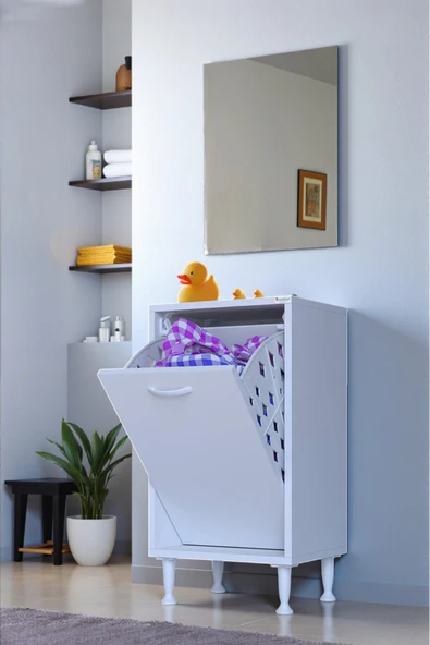 Eliusta Sare 50 cm Beyaz Sepetli Banyo Dolabı,Mutfak Dolabı 50x75x32,5 cm Oyuncak Sepeti Çok Amaçlı Dolap ürün görseli 1