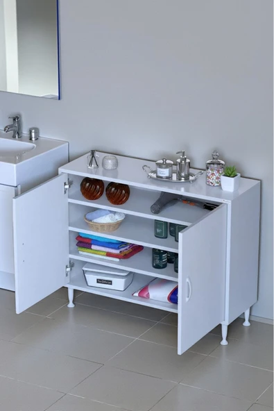 Eliusta Nirat 100 cm 4 Bölmeli Beyaz Banyo Mutfak Dolabı 3 Raflı Kapaklı Çok Amaçlı Dolap 100x75x32,5 cm ürün görseli 1
