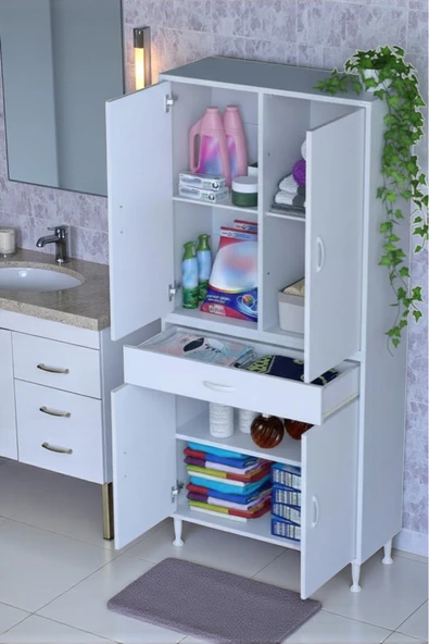 Eliusta Luma Kapaklı & Çekmeceli Banyo Dolabı 75 cm Genişlikte Beyaz Dolap 75x173x32,5 cm Depolama Dolabı ürün görseli 1
