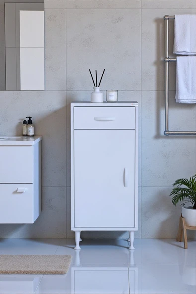 Eliusta Fre 50 cm Çok Amaçlı Dolap 1 Raflı Tek Çekmeceli Banyo Mutfak Dolabı 50x88x32,5 cm Organizer Dolap ürün görseli 1