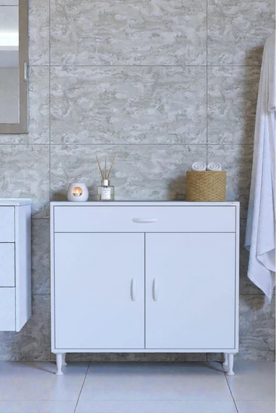 Eliusta Rose 100 cm Beyaz 1 Çekmeceli Banyo Mutfak Dolabı 4 Bölmeli 3 Raflı Çok Amaçlı Dolap 100x88x32,5 cm ürün görseli 1