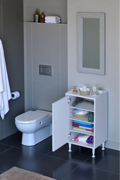 Eliusta Nirat 35 cm 4 Bölmeli Beyaz Banyo Mutfak Dolabı 3 Raflı Kapaklı Çok Amaçlı Dolap 35x75x32,5 cm ürün görseli 1