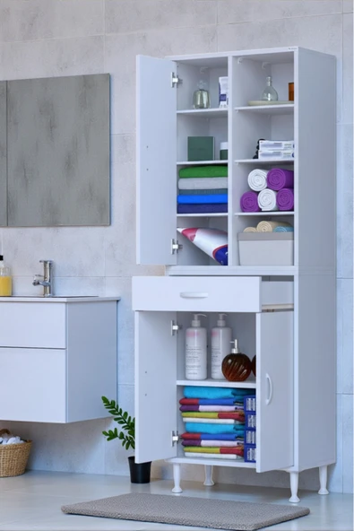 Eliusta Funci Beyaz Renk G:55 cm Banyo Dolabı 3 Kapaklı 7 Raflı Dolap 55x173x32,5 cm Boyutlarında Dolap ürün görseli 1