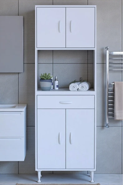 Eliusta Artex  65 cm Yüksek Organizasyonlu Boy Dolabı 65x173x32,5 cm Beyaz Banyo/Mutfak Dolabı ürün görseli 1