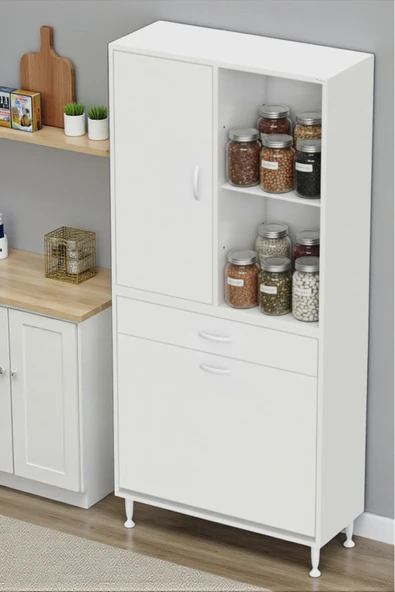 Eliusta Liora Beyaz Çok Amaçlı Banyo Dolabı 90 cm Genişliğe Sahip 90x171x32,5 cm Üç Sepetli 2 Raflı Dolap ürün görseli 1