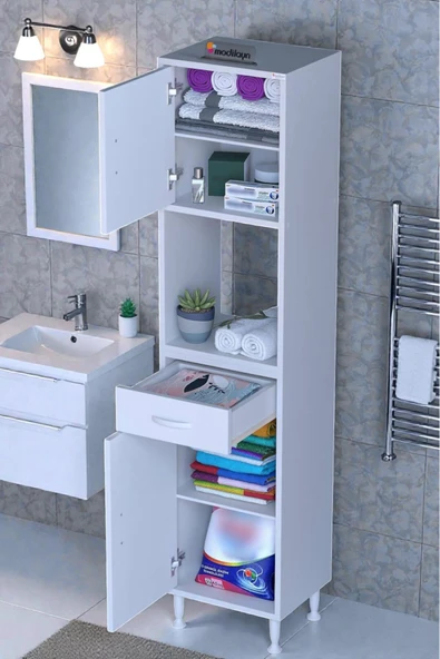 Eliusta Leno Tek Kapaklı 35 cm Düzenleyici Dolap Banyo/Mutfak Dolabı 35x173x32,5 cm Beyaz Dolap ürün görseli 1