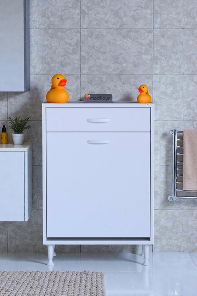 Eliusta Asil 65 cm Kirli Çamaşır Sepetli Banyo Dolabı 1 Çekmeceli Mutfak Çok Amaçlı Dolap 65x88x32,5 cm ürün görseli 1