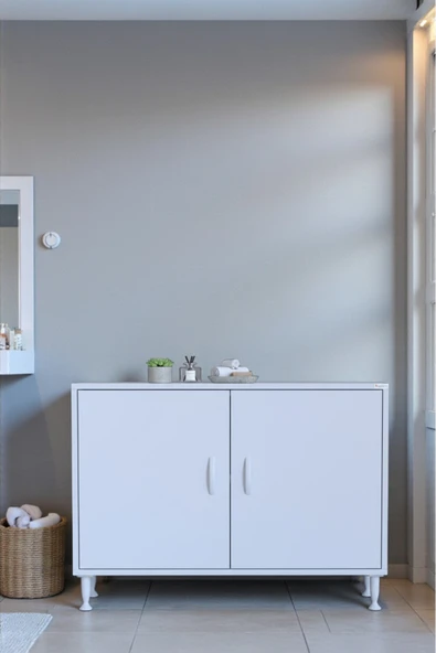 Eliusta Nirat 95 cm 4 Bölmeli Beyaz Banyo Mutfak Dolabı 3 Raflı Kapaklı Çok Amaçlı Dolap 95x75x32,5 cm ürün görseli 1