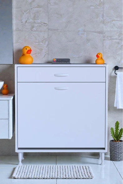 Eliusta Asil 80 cm Kirli Çamaşır Sepetli Banyo Dolabı 1 Çekmeceli Mutfak Çok Amaçlı Dolap 80x88x32,5 cm ürün görseli 1