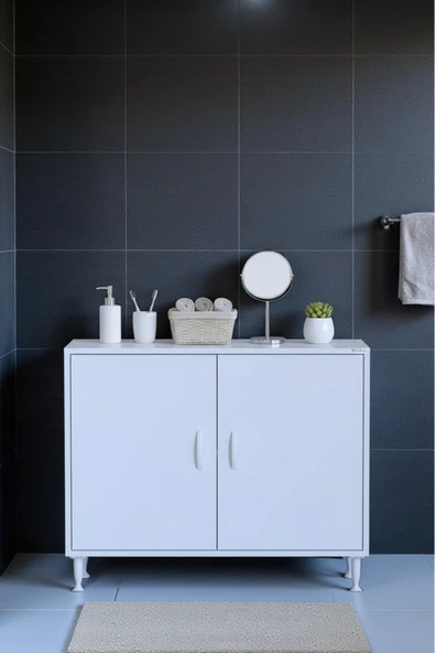 Eliusta Arden 90 cm Beyaz 2 Bölmeli Banyo Düzenleyici Dolap 1 Raflı Çok Amaçlı Mutfak Dolabı 90x75x32,5 cm ürün görseli 1