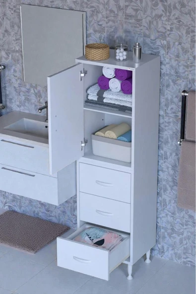 Eliusta Alia Çok Kullanışlı Dolap G:50 cm Üst Bölme Kapaklı Alt Bölme Çekmeceli 50x138x32,5 cm Modüler Dolap ürün görseli 1