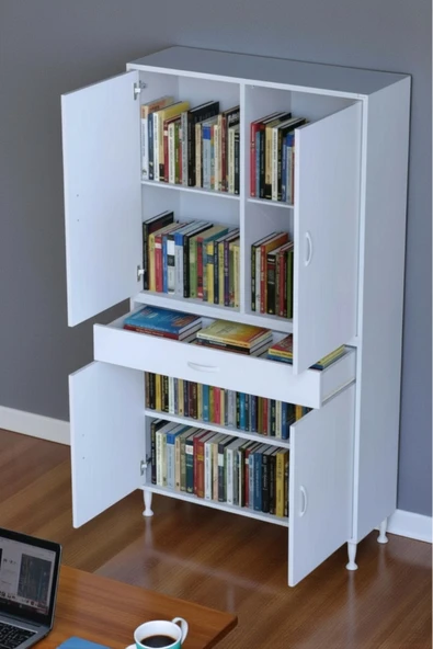 Eliusta Luma Kapaklı & Çekmeceli Banyo Dolabı 100 cm Genişlikte Beyaz Dolap 100x173x32,5 cm Depolama Dolabı ürün görseli 1