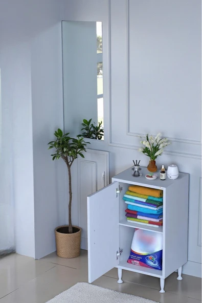 Eliusta Arden 40 cm Beyaz 2 Bölmeli Banyo Düzenleyici Dolap 1 Raflı Çok Amaçlı Mutfak Dolabı 40x75x32,5 cm ürün görseli 1