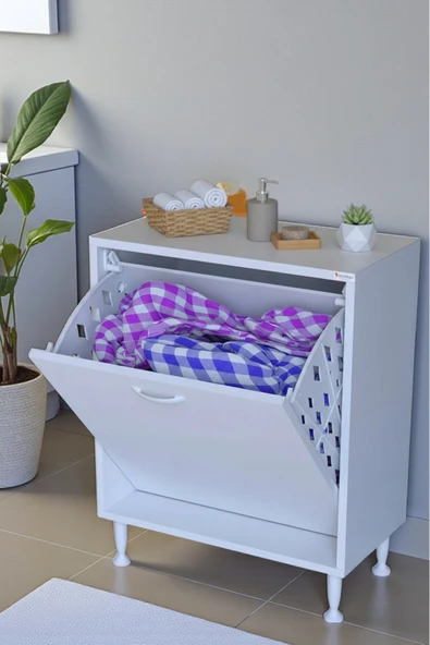 Eliusta Sare 65 cm Beyaz Sepetli Banyo Dolabı,Mutfak Dolabı 65x75x32,5 cm Oyuncak Sepeti Çok Amaçlı Dolap ürün görseli 1