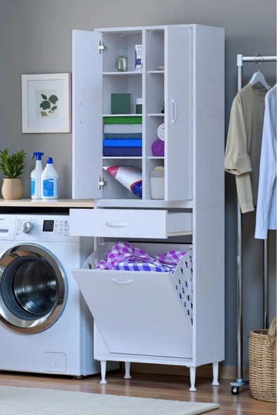 Eliusta Reli Dolap Beyaz Çok Kullanımlı 60 cm Eninde Banyo Dolabı 60x171x32,5 cm 2 Kapak 6 Raf Dolap ürün görseli 1