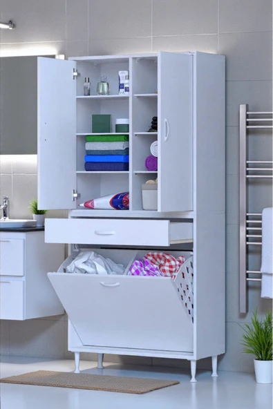 Eliusta Reli Dolap Beyaz Çok Kullanımlı 75 cm Eninde Banyo Dolabı 75x171x32,5 cm 2 Kapak 6 Raf Dolap ürün görseli 1
