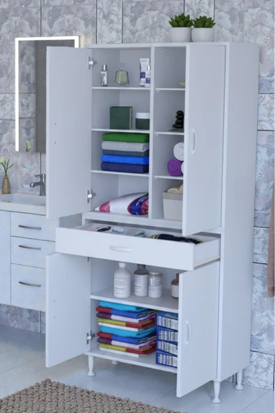 Eliusta Nexa Modüler Dolap  75 Cm Banyo/Mutfak Dolabı Extra Kullanım Alanlı 75x173x32,5 cm Beyaz Dolap ürün görseli 1