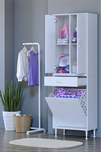 Eliusta Pine 55 cm Genişlikte Dolap 55x171x32,5 cm  Banyo/Mutfak Dolabı İki Kapaklı Sepetli Dolap ürün görseli 1
