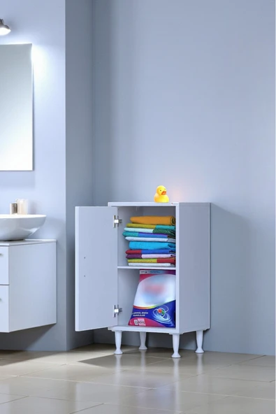 Eliusta Arden 45 cm Beyaz 2 Bölmeli Banyo Düzenleyici Dolap 1 Raflı Çok Amaçlı Mutfak Dolabı 45x75x32,5 cm ürün görseli 1