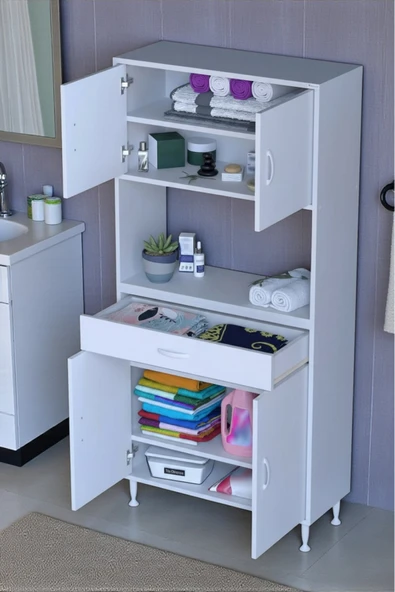 Eliusta Artex  85 cm Yüksek Organizasyonlu Boy Dolabı 85x173x32,5 cm Beyaz Banyo/Mutfak Dolabı ürün görseli 1