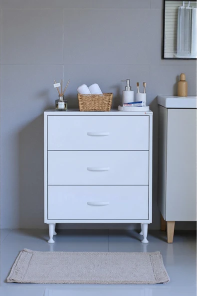 Eliusta Seçer 3 Çekmeceli 55 cm Banyo ve Mutfak Dolabı Beyaz 55x75x32,5 cm Çok Amaçlı Organizer Dolap ürün görseli 1
