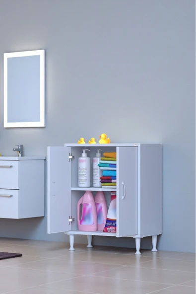 Eliusta Arden 60 cm Beyaz 2 Bölmeli Banyo Düzenleyici Dolap 1 Raflı Çok Amaçlı Mutfak Dolabı 60x75x32,5 cm ürün görseli 1