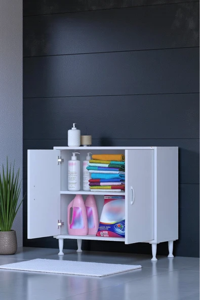 Eliusta Arden 85 cm Beyaz 2 Bölmeli Banyo Düzenleyici Dolap 1 Raflı Çok Amaçlı Mutfak Dolabı 85x75x32,5 cm ürün görseli 1