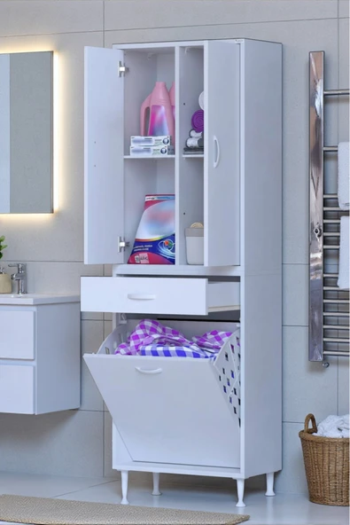 Eliusta Pine 60 cm Genişlikte Dolap 60x171x32,5 cm  Banyo/Mutfak Dolabı İki Kapaklı Sepetli Dolap ürün görseli 1