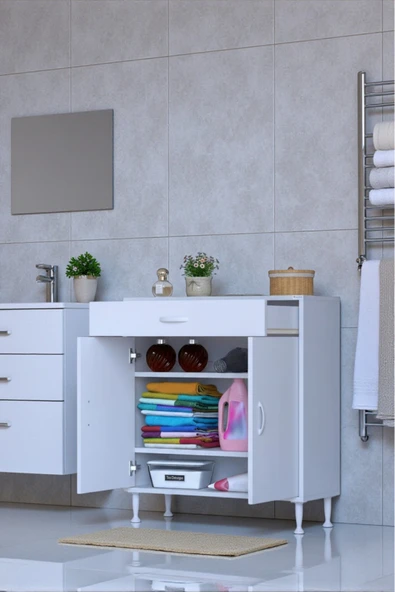 Eliusta Taha 75 cm 3 Bölmeli Beyaz Çok Amaçlı Dolap 2 Raflı Banyo Mutfak Dolabı 75x88x32,5 cm Düzenleyici ürün görseli 1