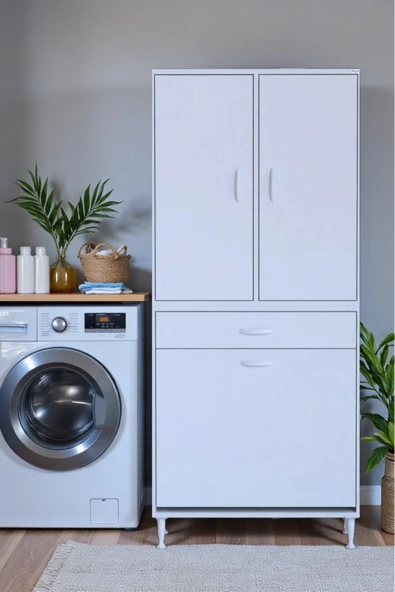 Eliusta Reli Dolap Beyaz Çok Kullanımlı 80 cm Eninde Banyo Dolabı 80x171x32,5 cm 2 Kapak 6 Raf Dolap ürün görseli 1