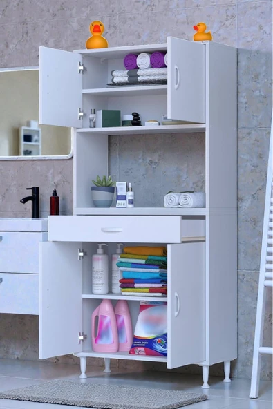 Eliusta Nordi 4 Kapak 2 Raflı Beyaz Dolap 75x173x32,5 cm Çekmeceli Çok Amaçlı Banyo/Mutfak Dolabı ürün görseli 1